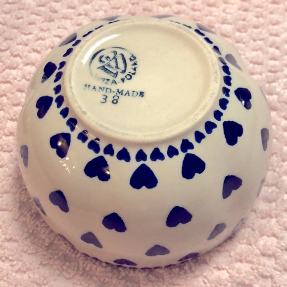 Poland Vintage Boleslawiec Wiza Pottery Apple Baker/Candy Dish w/Blue He… - Picture 6 of 6